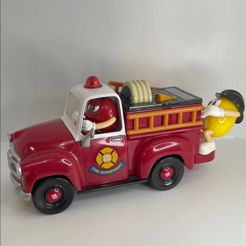 Vintage M&M's Red Fire Truck Candy Nut Dispenser Yellow & Red M&M's